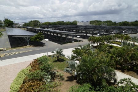 Solar panels above Puerto Rico Convention Center parking structures.