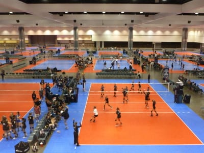 The Southern California convention center transforms to host competition volleyball.