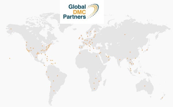 Global DMC Partners logo with worldmap centered